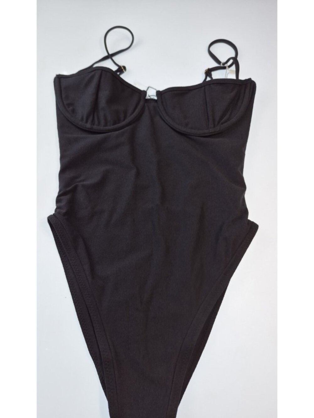 SAME LA One Piece Swimsuit NWT Size S Black Faux Suede High Cut Underwire